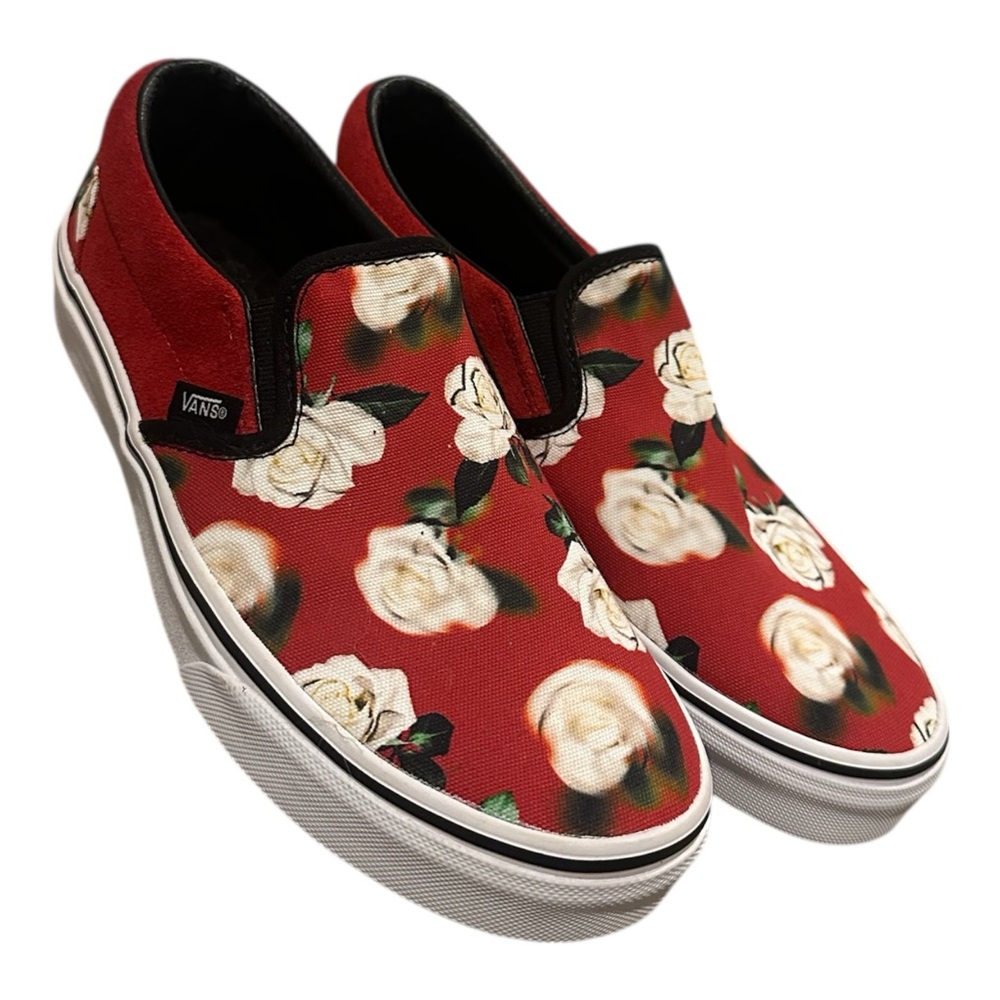 Vans Classic Slip-On Romantic Floral Red Rose Sneakers Men 6.5 Women 8 - Picture 14 of 16